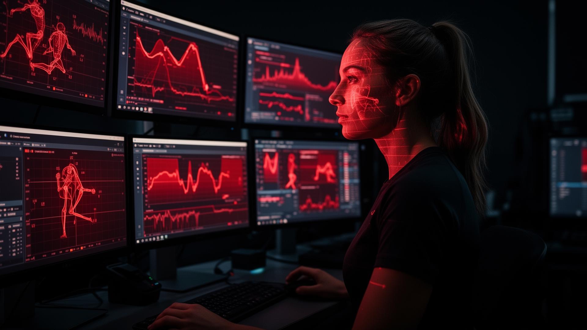 Athlete rendered as a red data network